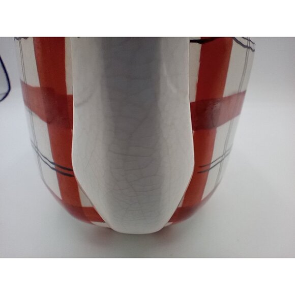 Red Plaid Teapot Vintage Takito Company Japan Hand Painted Crazed 9 Inch Serving - Picture 8 of 16